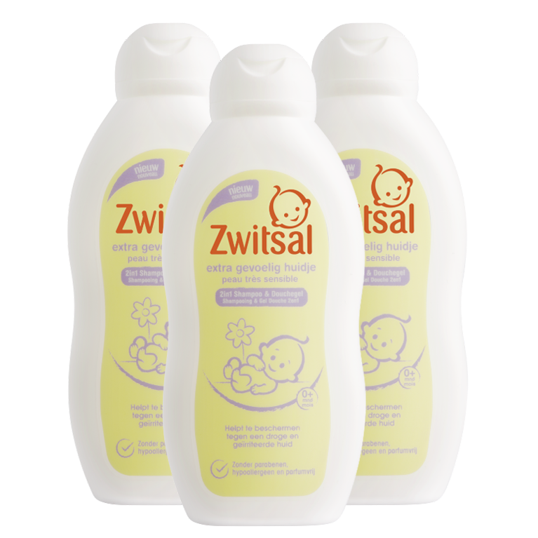 Zwitsal - Shampoo & Wasgel Extra Gevoelig Huidje - 3 x 200ml - Voord - Babydrogist.nl