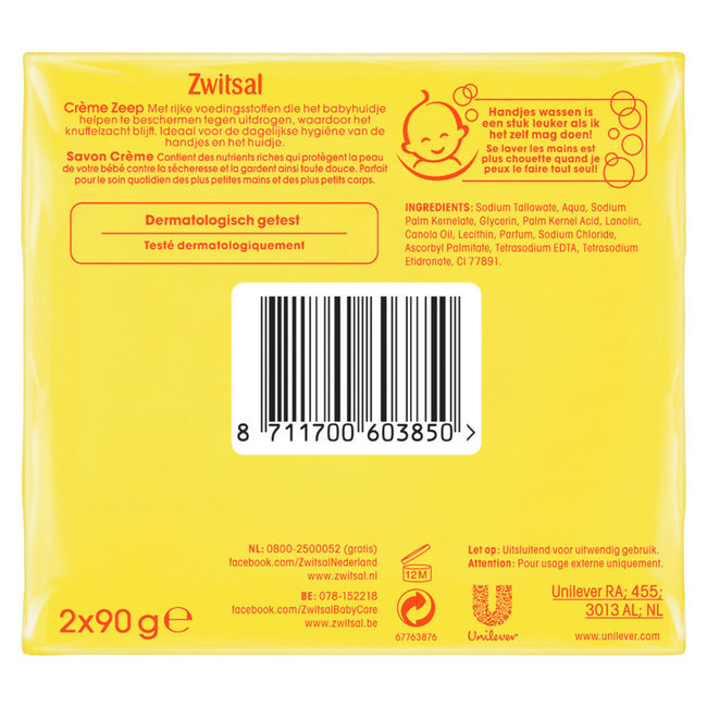 Zwitsal - Creme Zeep - 6 x 90g - Voordeelpack