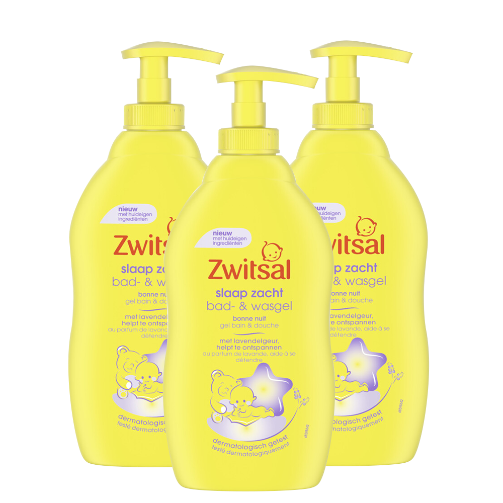 Zwitsal  Slaap Zacht - Bad & Wasgel - Lavendel - 3 x 400ml - Voordeelpack