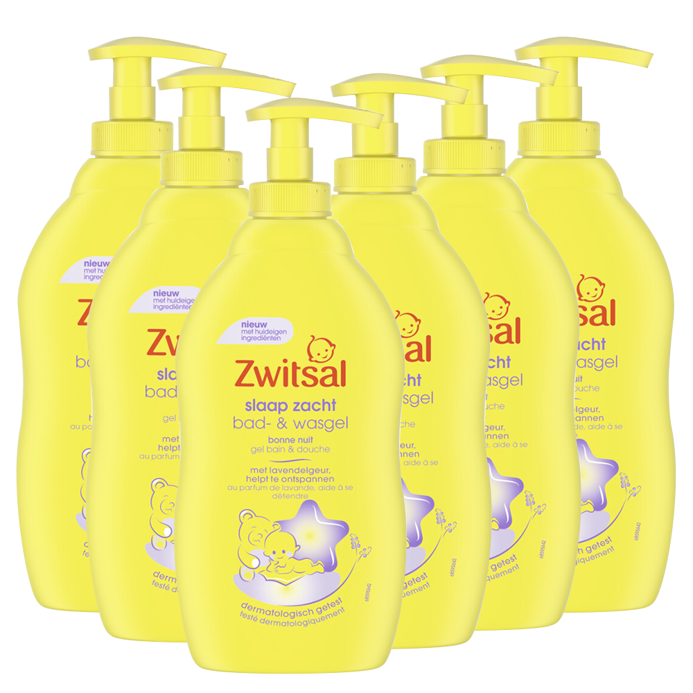Zwitsal  Slaap Zacht - Bad & Wasgel - Lavendel - 6 x 400ml - Voordeelverpakking