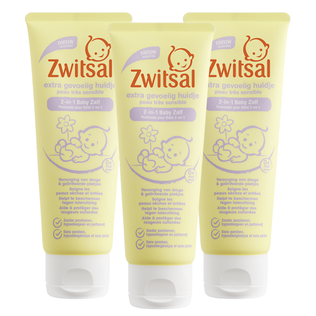 Zwitsal - Extra Gevoelig Huidje - 2 in 1 Baby Zalf - 3 x 75ml - Voordeelpack
