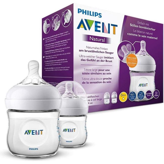 Philips Avent - Natural Babyfles - 0+ maanden - 2 x 125ml - SCF030/27 - Voor langzame toevoer