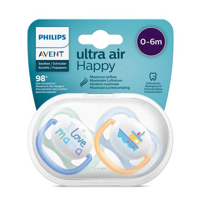 Philips Avent - Ultra Air Fopspeen - 0/6 mnd - Blauwe - 2 stuks