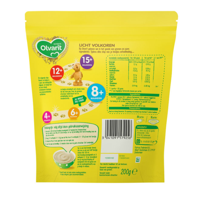 Olvarit - Granenpap Licht Volkoren - 8+M - 200gr