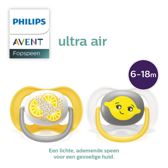 Philips Avent - Ultra Air - Fopspeen Fruit - 6/18 maanden - 2 stuks - SCF080/18