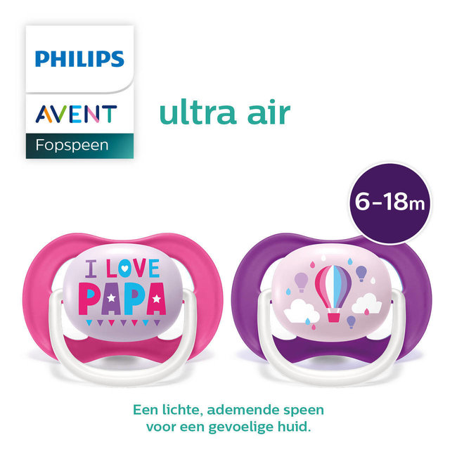 Philips Avent - Ultra Air - Fopspeen Happy - 6/18 maanden - 2 stuks - SCF080/04