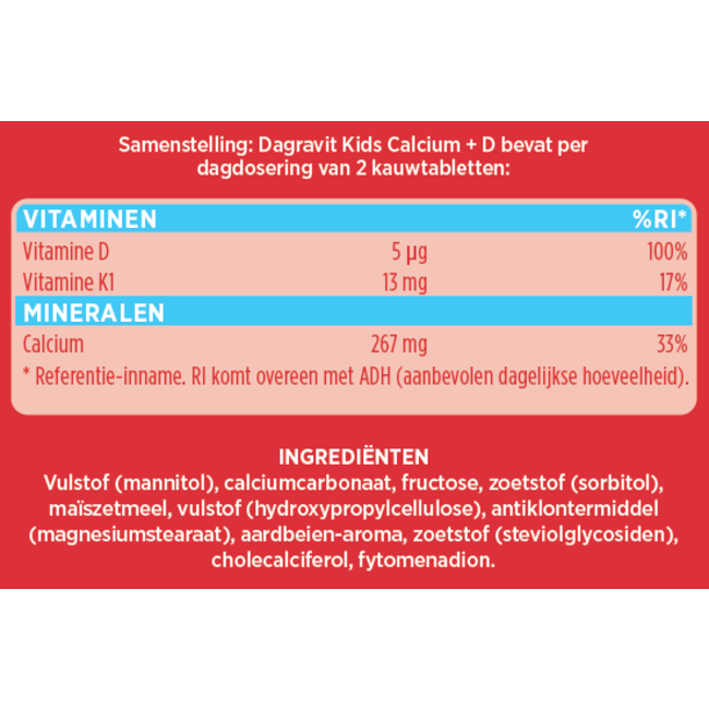 Dagravit - Kids Calcium+ D - Kauwtabletten - 3+ jaar - 90 stuks