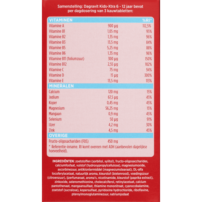 Dagravit - Kids Extra Multivitaminen - Kauwtabletten - 6/12 jaar - 120 stuks