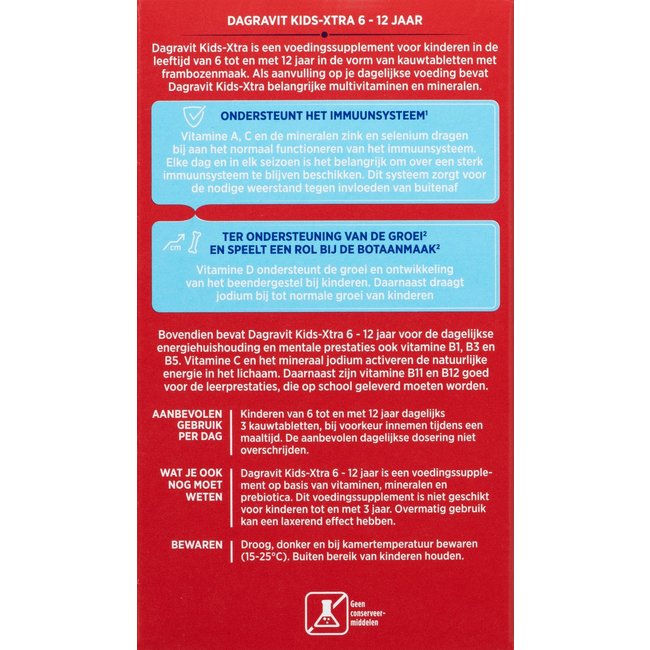 Dagravit - Kids Extra Multivitaminen - Kauwtabletten - 6/12 jaar - 120 stuks