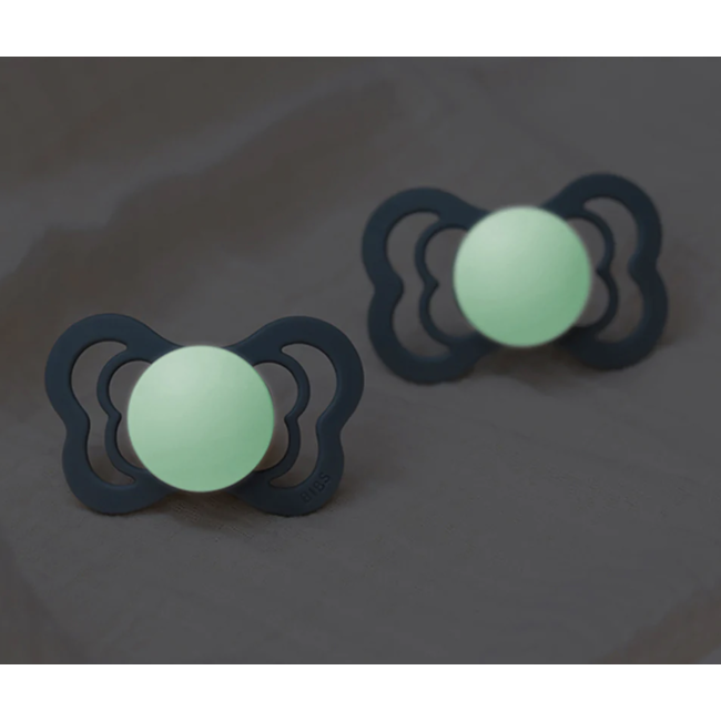 BiBS - Supreme Pacifier Glow in the Dark - Stage 1 Fopspeen - 0+ maanden - 2 stuks - Blush Night / Vanilla Night