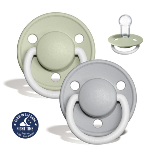 Bibs BiBS - De Lux Pacifier Glow in the Dark - One Size Fopspeen - 2 stuks - Sage Glow / Cloud Glow