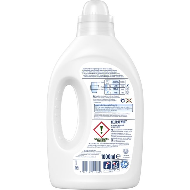 Neutral - Vloeibaar Wasmiddel - Witte Was - 1 Liter - 20 wasbeurten