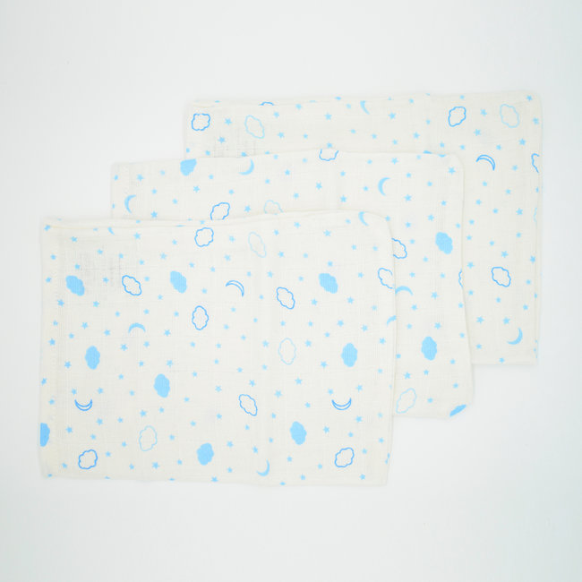 Hydrofiele Washandjes - Cloud Star Blue - 20 x 17 cm - 3 stuks - 100% Biologisch Katoen