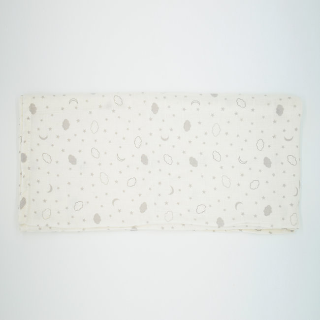 Hydrofiele Luierdoek - Smiley Cloud Grey - 70 x 70 cm - 1 stuk - 100% Biologisch Katoen