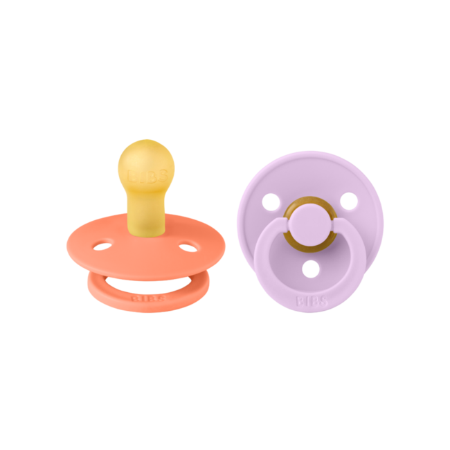 BiBS - De Lux Pacifier - One Size Fopspeen - 2 stuks - Papaya/ Violet Sky