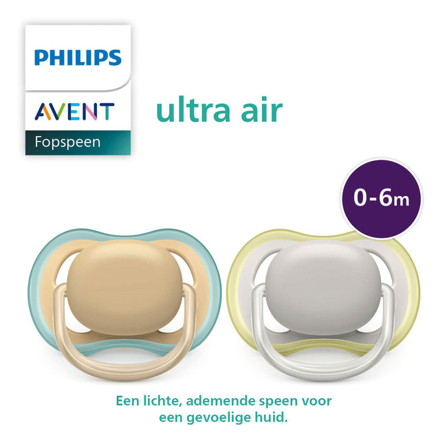 Philips Avent - Ultra Air - Fopspeen - 0/6 maanden - 2 stuks - SCF085/15 - Wit / Geel