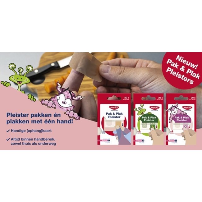 HeltiQ - Pak & Plak pleisters Groen  - 20 stuks - Ophang systeem