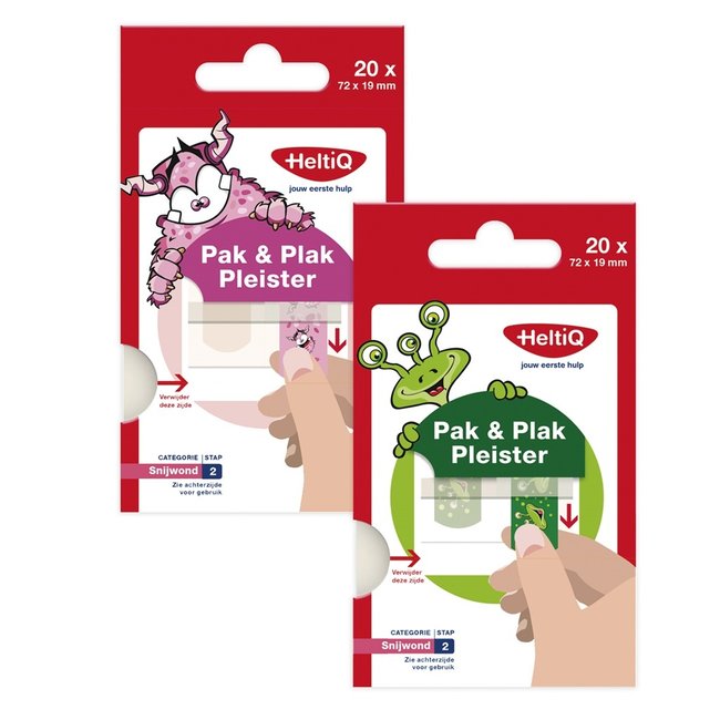 HeltiQ - Pak & Plak pleisters Groen  - 20 stuks - Ophang systeem
