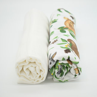 Babydrogist Hydrofiele Luierdoek Set - Forest / White - 110 x 110 cm - 2 stuk - 100% Biologisch Katoen