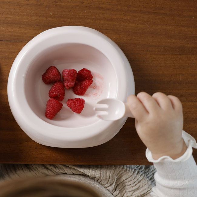 Difrax - Peuterkom en bestekset - Roze / Blossom 6+ maanden - Eetset