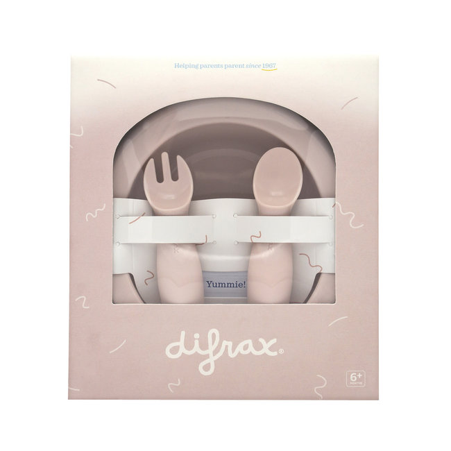Difrax - Peuterkom en bestekset - Roze / Blossom 6+ maanden - Eetset