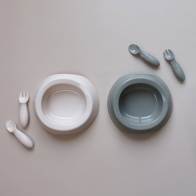 Difrax - Peuterkom en bestekset - Grijs / Clay 6+ maanden - Eetset