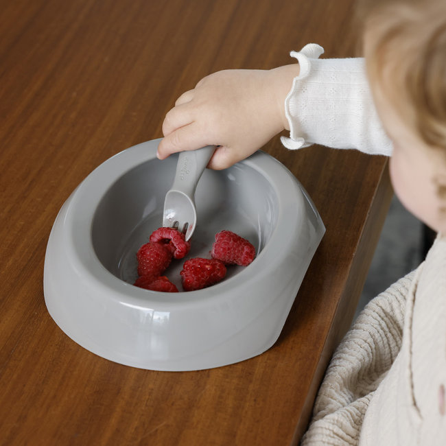 Difrax - Peuterkom en bestekset - Grijs / Clay 6+ maanden - Eetset