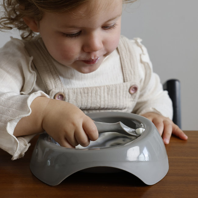 Difrax - Peuterkom en bestekset - Grijs / Clay 6+ maanden - Eetset