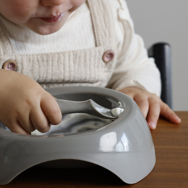 Difrax - Peuterkom en bestekset - Grijs / Clay 6+ maanden - Eetset