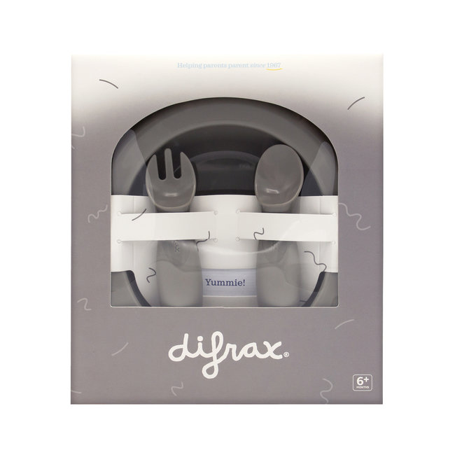 Difrax - Peuterkom en bestekset - Grijs / Clay 6+ maanden - Eetset