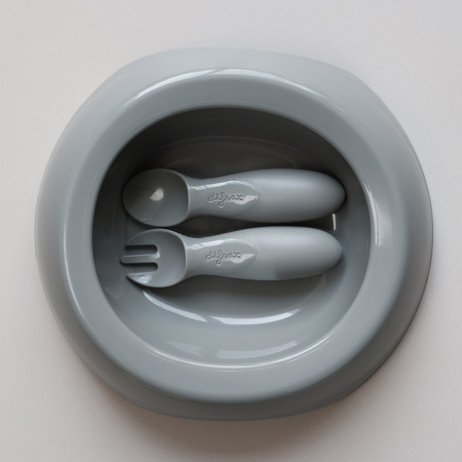 Difrax - Peuterkom en bestekset - Grijs / Clay 6+ maanden - Eetset