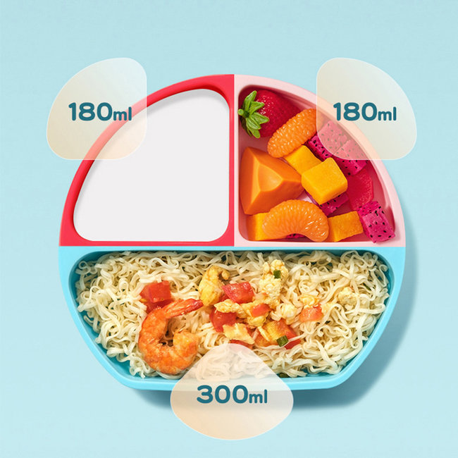 Dutsi - Siliconen 3- vaksbord  - Met zuignap - Baby bord  -  Poederroze