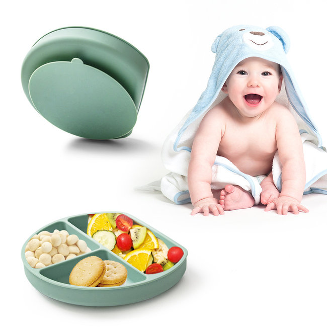 Dutsi - Siliconen 3- vaksbord  - Met zuignap - Baby bord  -  Poederroze