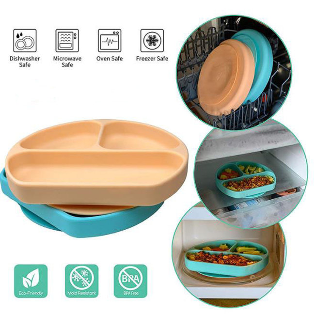 Dutsi - Siliconen 3- vaksbord  - Met zuignap - Baby bord  -  Mosterd Geel