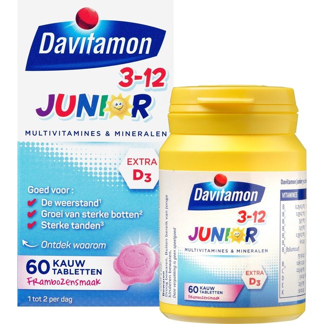 Davitamon - Junior 3-12 - Framboos - 60 Kauwtabletten