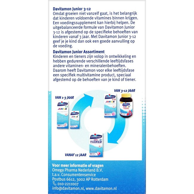 Davitamon - Junior 3-12 - Framboos - 60 Kauwtabletten