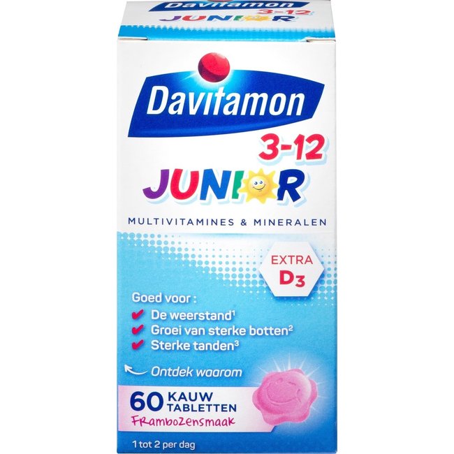Davitamon Davitamon - Junior 3-12 - Framboos - 60 Kauwtabletten