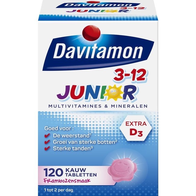 Davitamon Davitamon - Junior 3-12 - Framboos - 120 Kauwtabletten