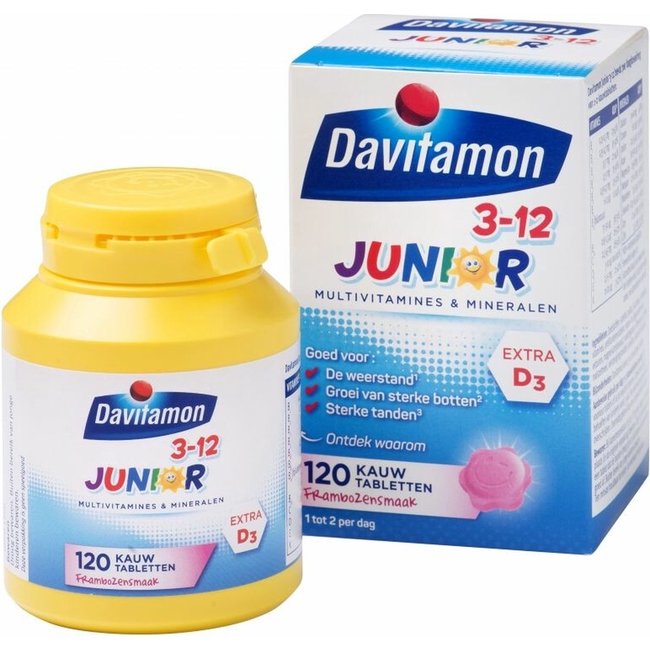 Davitamon - Junior 3-12 - Framboos - 120 Kauwtabletten