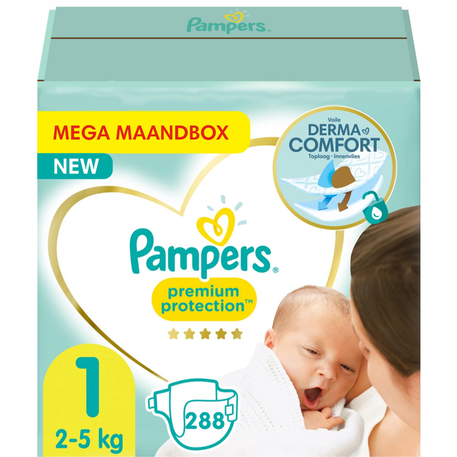 Pampers - Premium Protection - Maat 1 - Mega Maandbox - 288 luiers -  Babydrogist.nl