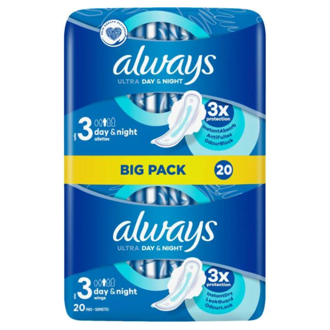 Always Always - Maandverband Ultra Day & Night - Met Vleugels - Maat 3 - 20 Pads