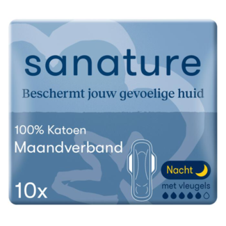 Sanature Sanature - Maandverband - Ultra Night - Met Vleugels - 100% Katoenen - 10 Stuks