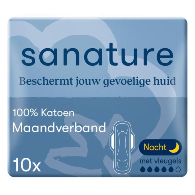 Sanature Sanature - Maandverband - Ultra Night - Met Vleugels - 100% Katoenen - 10 Stuks