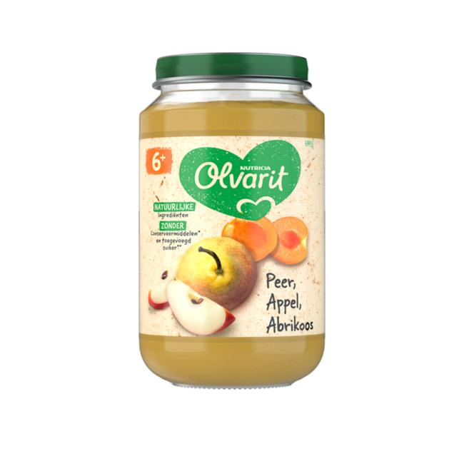 Olvarit - Fruithapje - Peer, Appel, Abrikoos - 6+ maanden - 200 gr