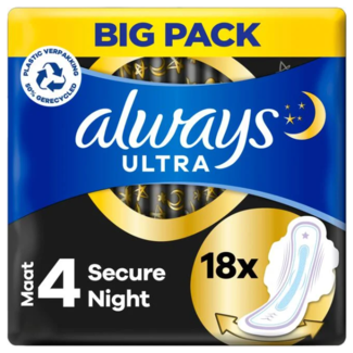 Always Always - Maandverband Ultra Secure Night - Met Vleugels - Maat 4 - 18 Pads