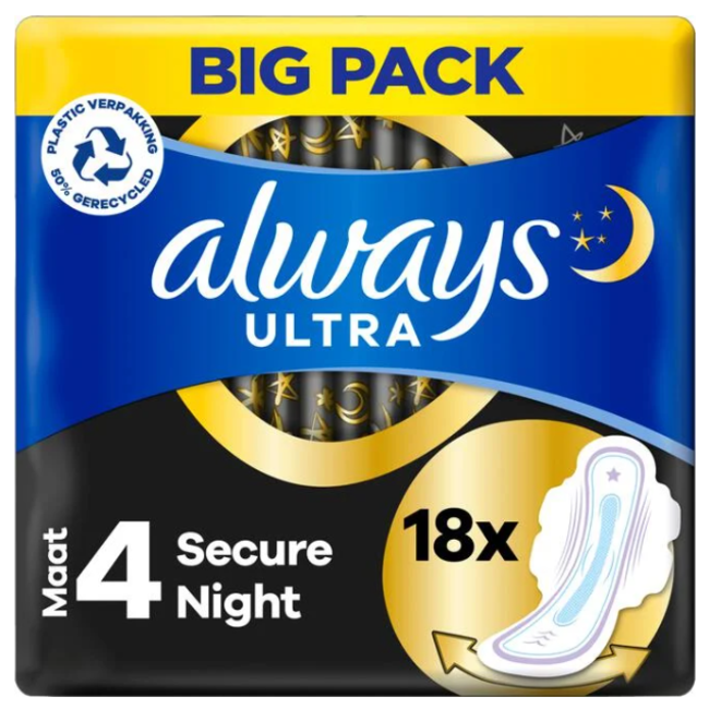 Always - Maandverband Ultra Secure Night - Met Vleugels - Maat 4 - 18 Pads