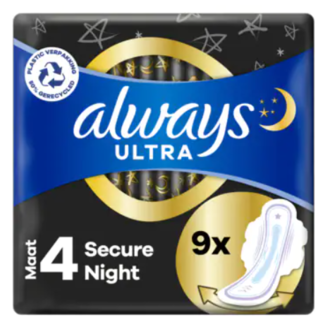 Always Always - Maandverband Ultra Secure Night - Met Vleugels - Maat 4 - 9 Pads