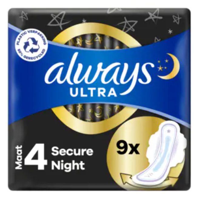 Always Always - Maandverband Ultra Secure Night - Met Vleugels - Maat 4 - 9 Pads