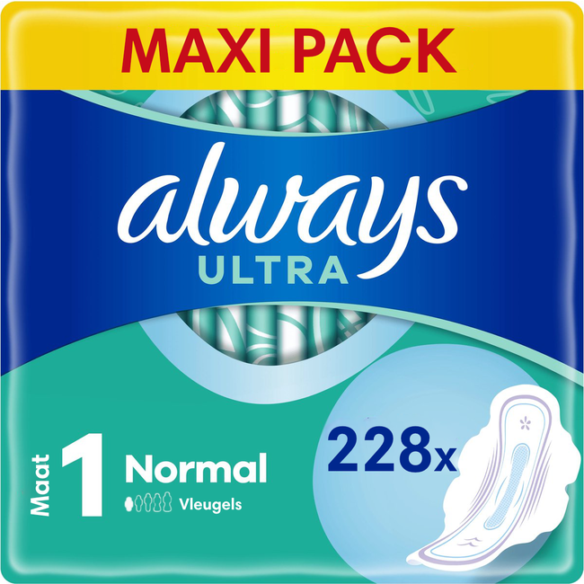 Always Always - Maandverband Ultra Normal - Met Vleugels - Maat 1 - 6 x 38 - 228 Pads