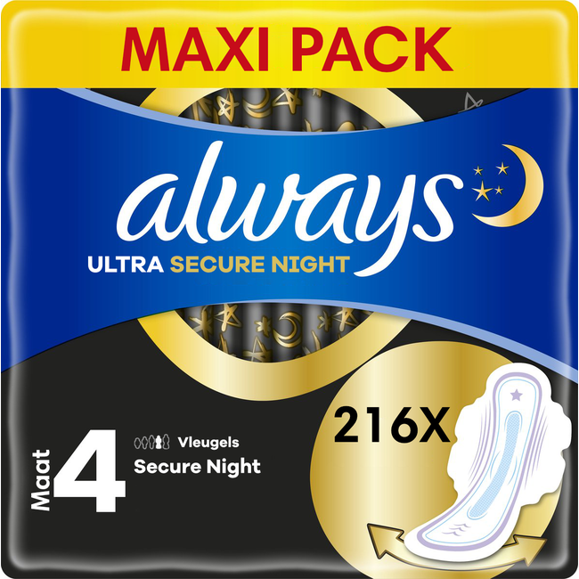 Always Always - Maandverband Ultra Secure Night - Met Vleugels - Maat 4 - 6 x 36 - 216 Pads